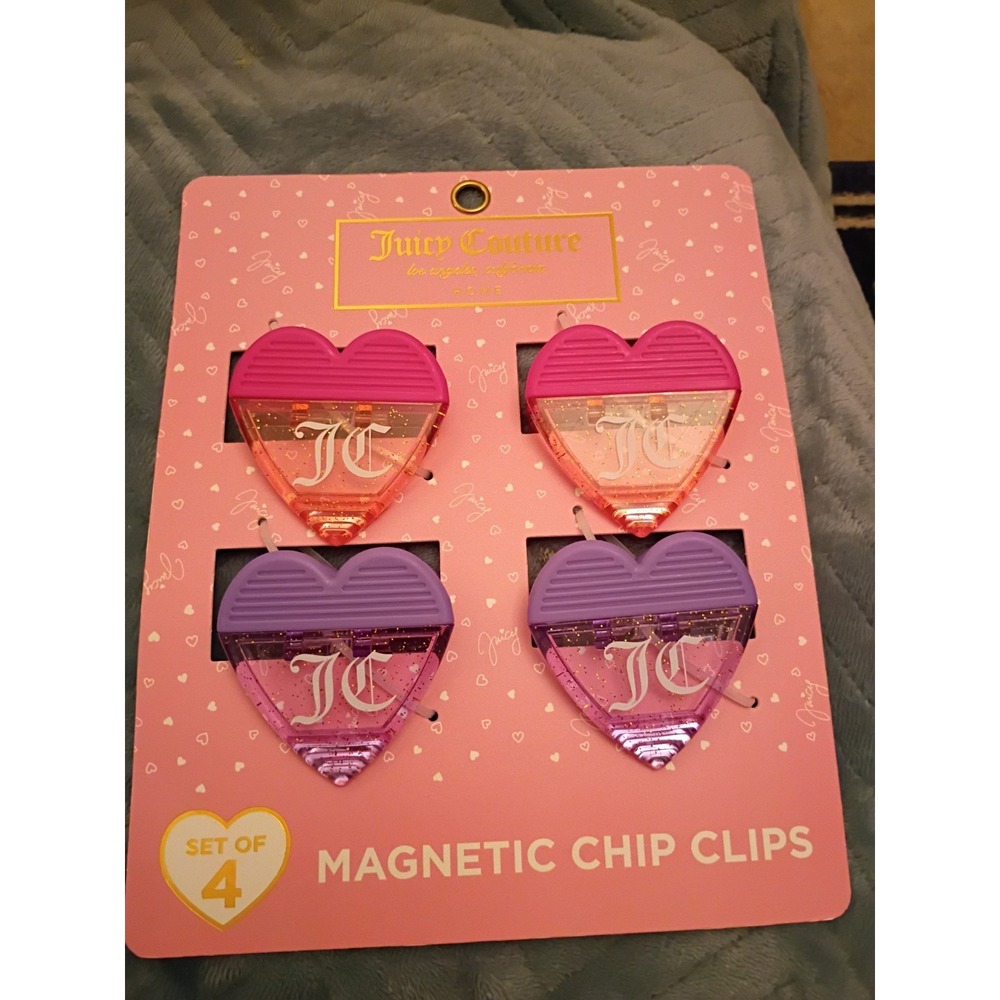 Juicy Couture Home Set of 4 Magnetic Chip Clips, Pink/Purple Plastic/Metal